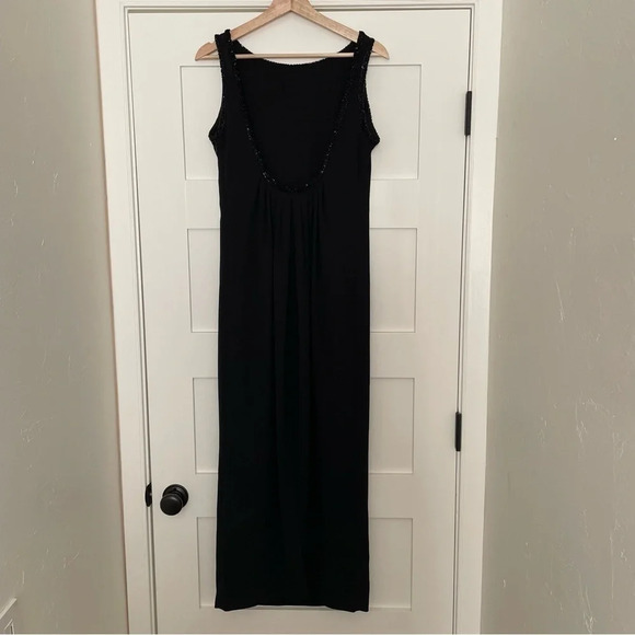 Laundry by Shelli Segal Maxi Gown Black 10 Low Back Bead Trim Simple Sleek - Picture 3 of 16